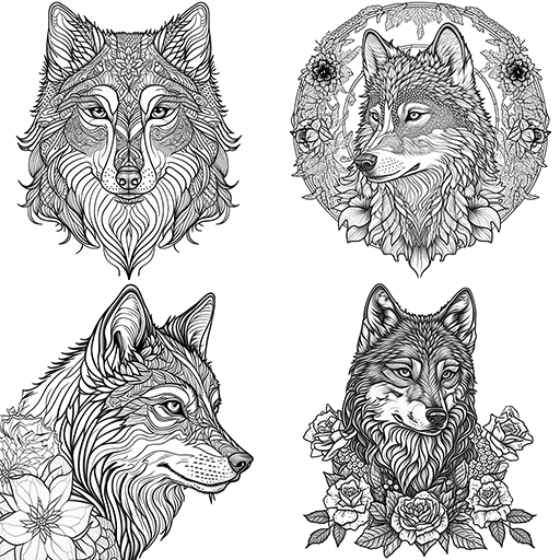 Wolf colouring pages pack