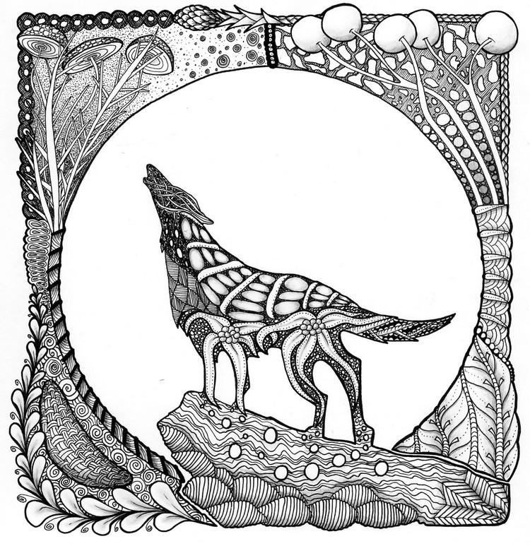 Art therapy coloring page animals wolf