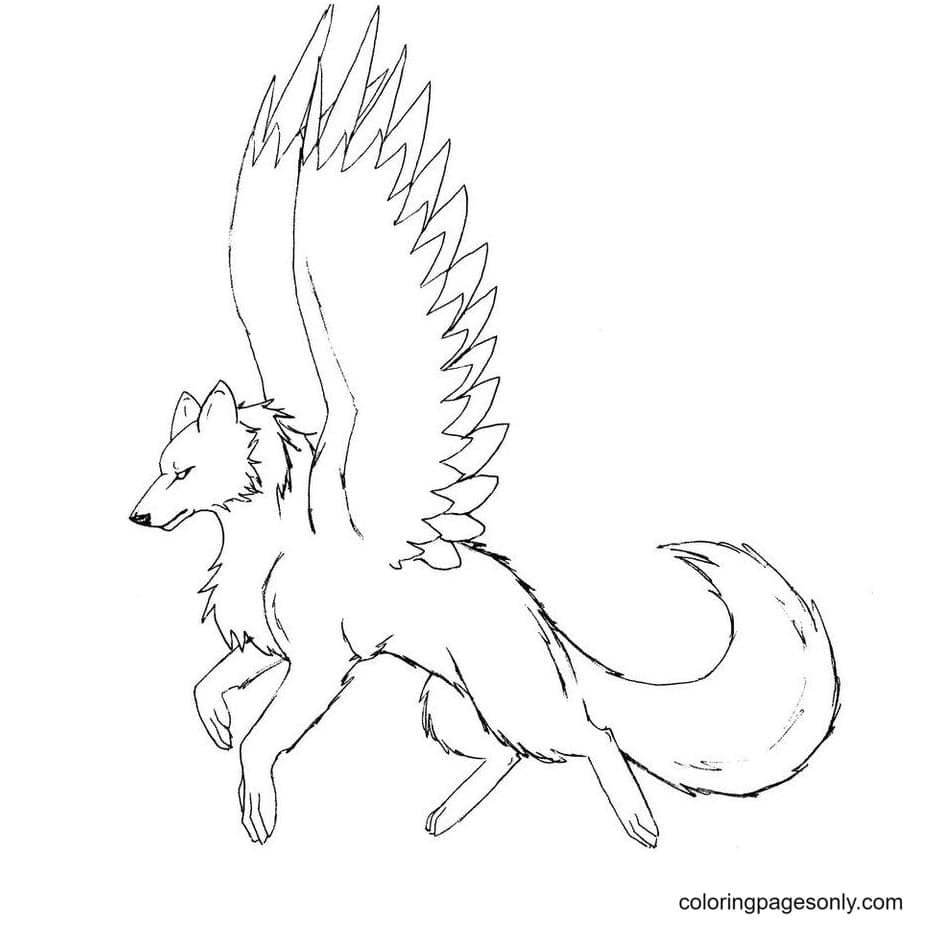 Wolf with wings coloring pages printable for free download