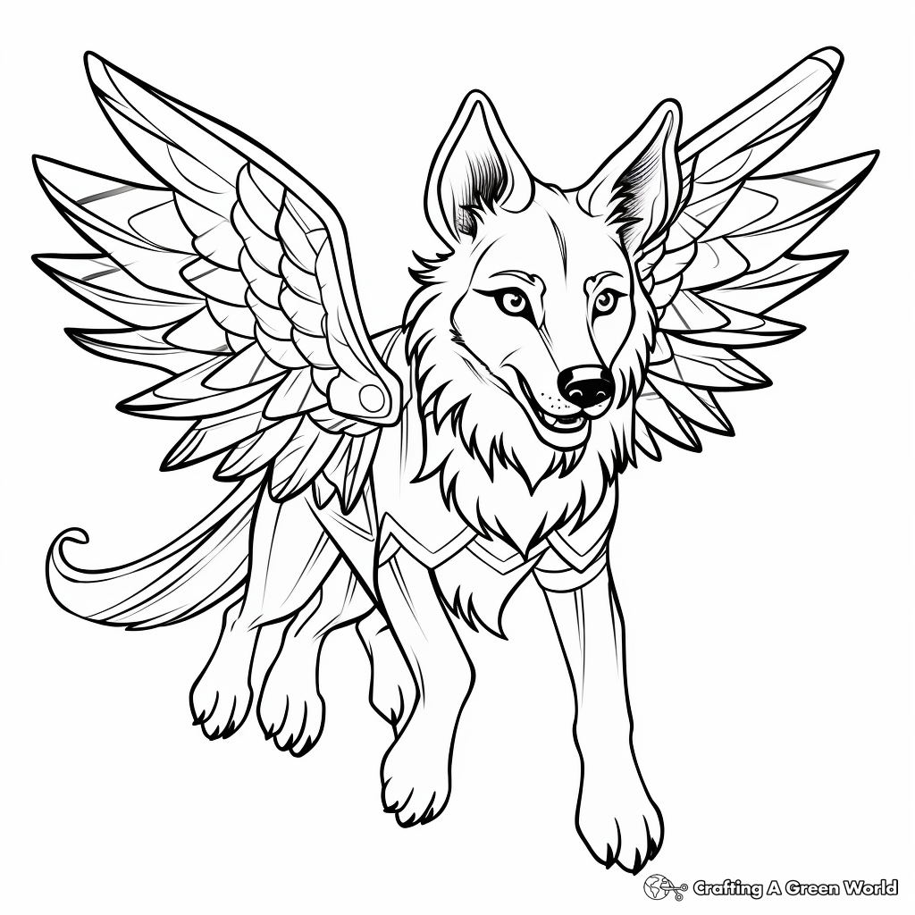 Flying winged wolf coloring pages