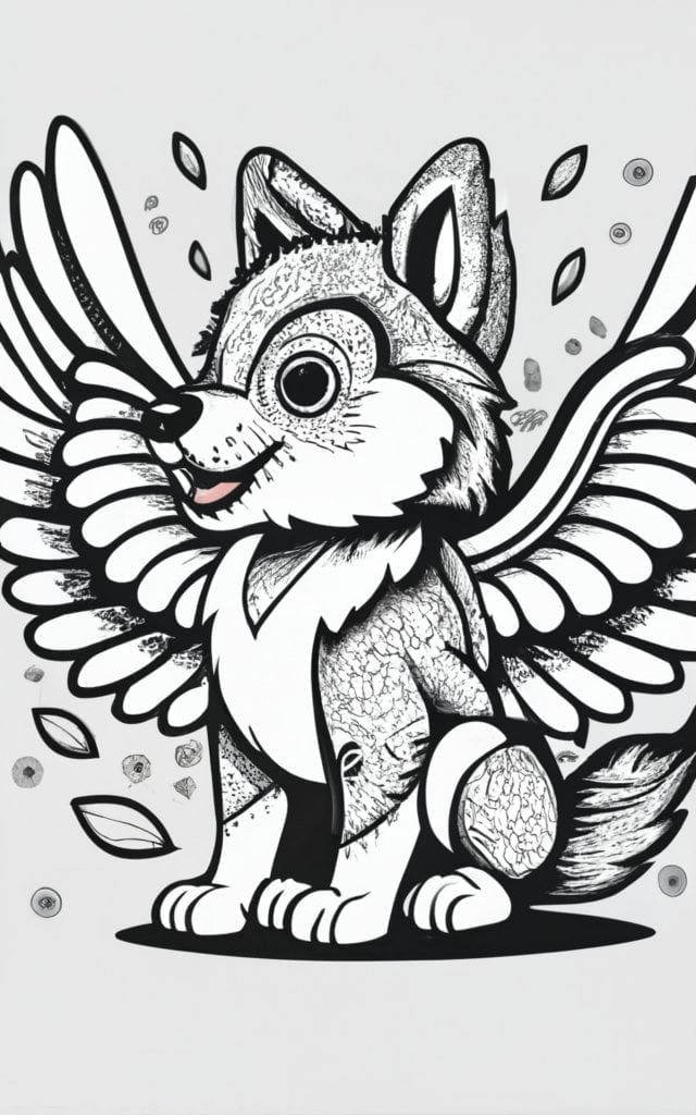 Incredible wolves with wings coloring pages