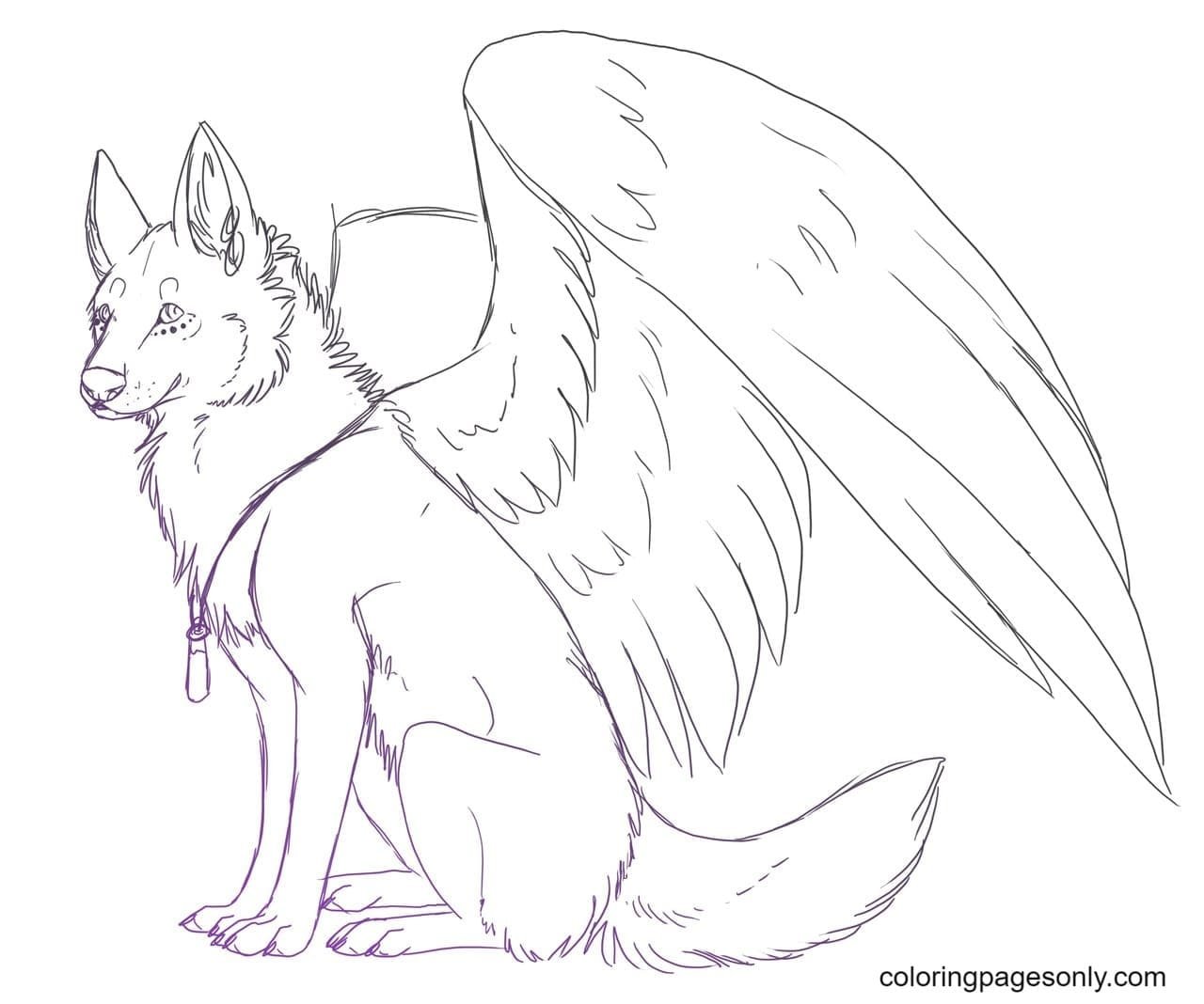 Wolf with wings coloring pages printable for free download