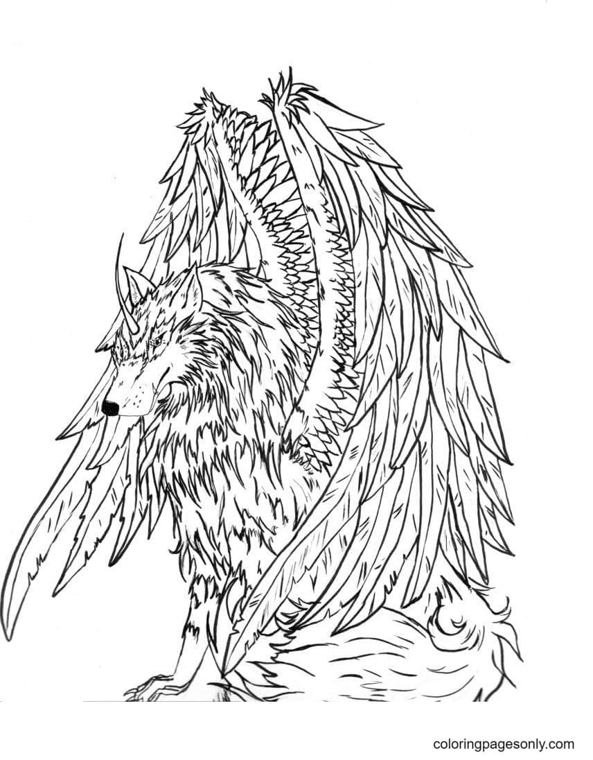 Wolf with wings coloring pages