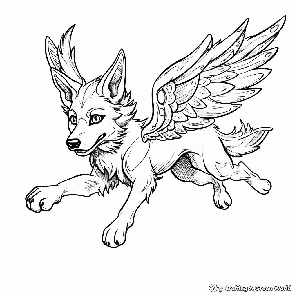 Flying winged wolf coloring pages