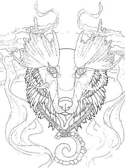 Wolf totem coloring page for adults