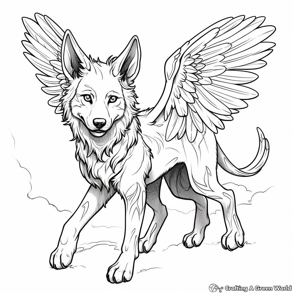 Flying winged wolf coloring pages