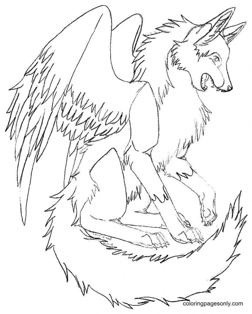 Wolf with wings coloring pages printable for free download