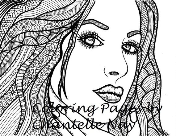 Beautiful girl coloring page woman face adult coloring picture digital zentangle advanced coloring printable coloring page