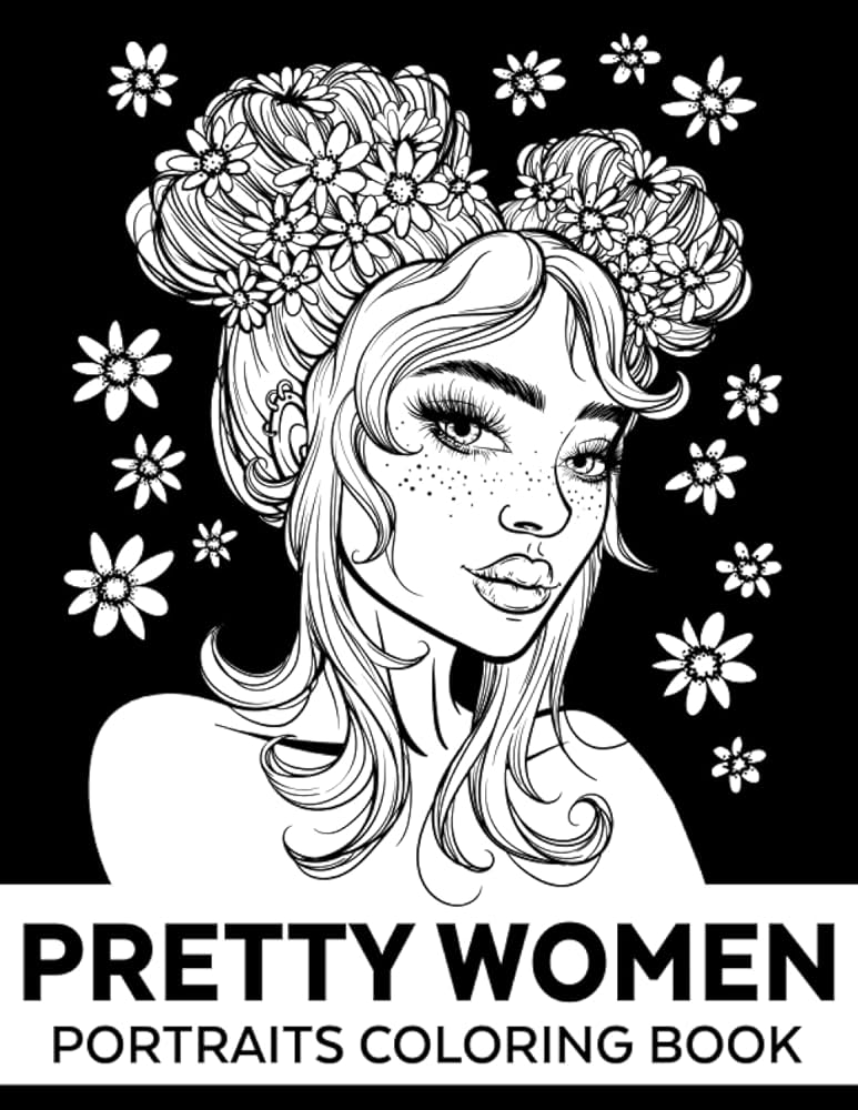 Pretty women portraits coloring book gorgeous girls with flowers coloring book beautiful women girls faces face sketches to color for girls teenagers adults relaxing coloring pages artslm aissa books