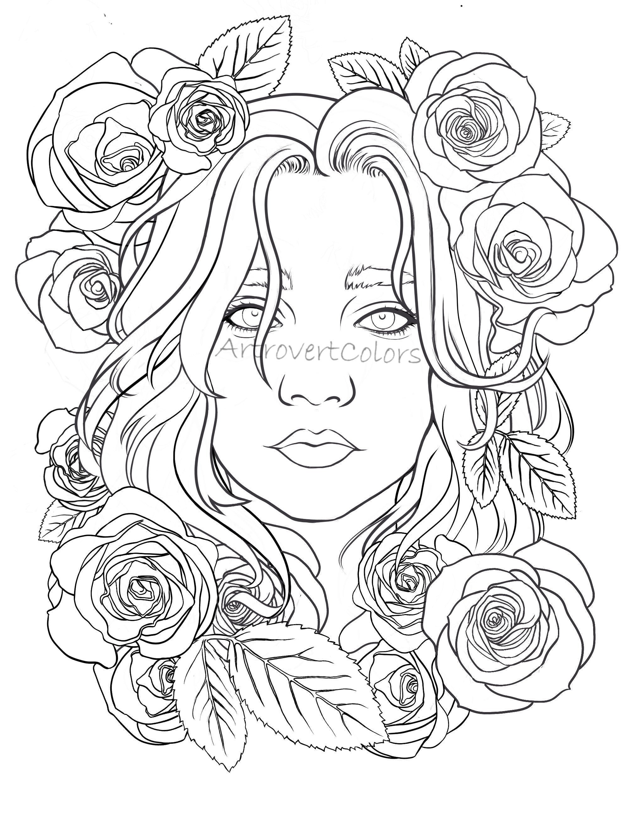 Printable rose girl coloring page