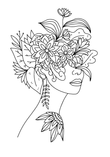 Premium vector adult coloring book page abstract woman head floral