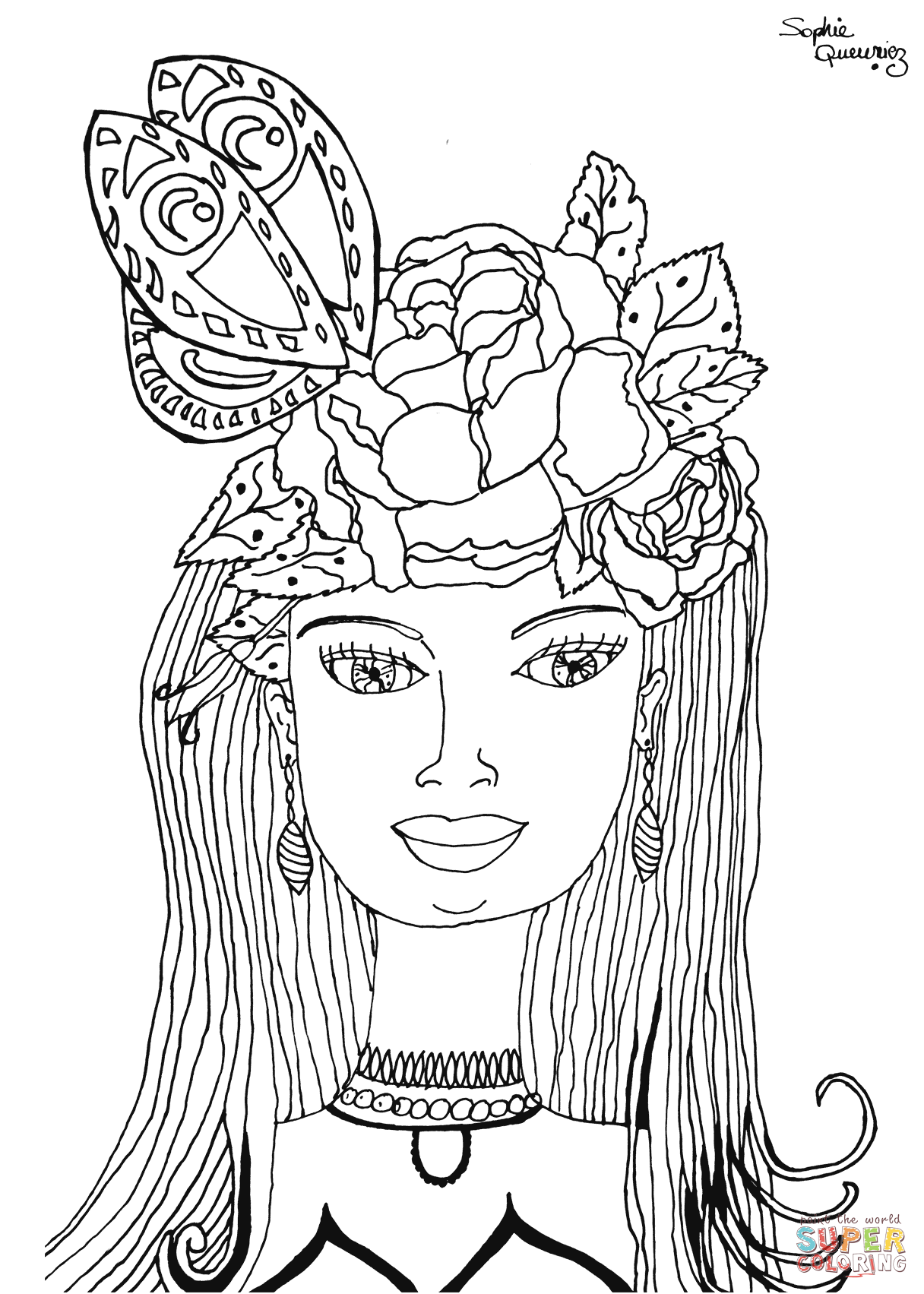 Woman rose coloring page free printable coloring pages