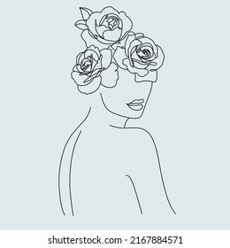 Woman face rose flower continuous drawing stock vector royalty free