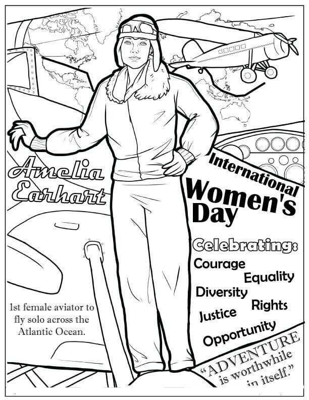 International womens day coloring page international womens day amelia earhart coloring pages