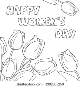 Coloring page lettering happy womens day stock vector royalty free