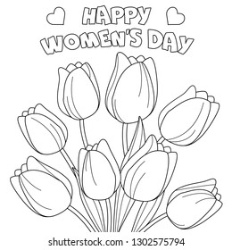 Coloring page happy womens day black stock vector royalty free