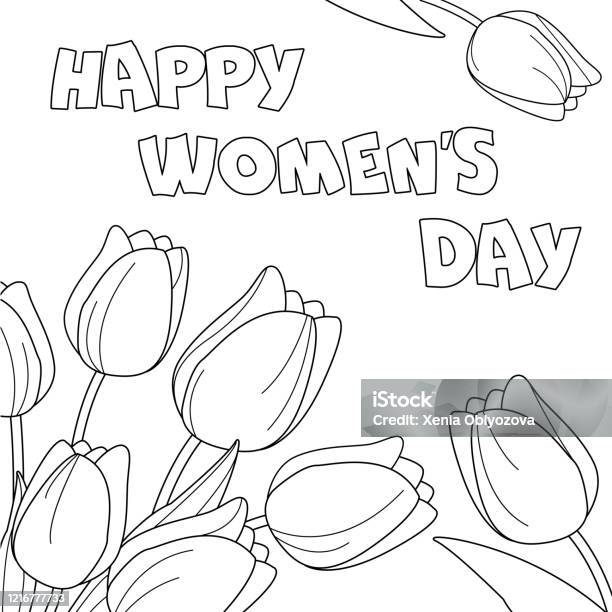 Coloring page happy womens day stock illustration