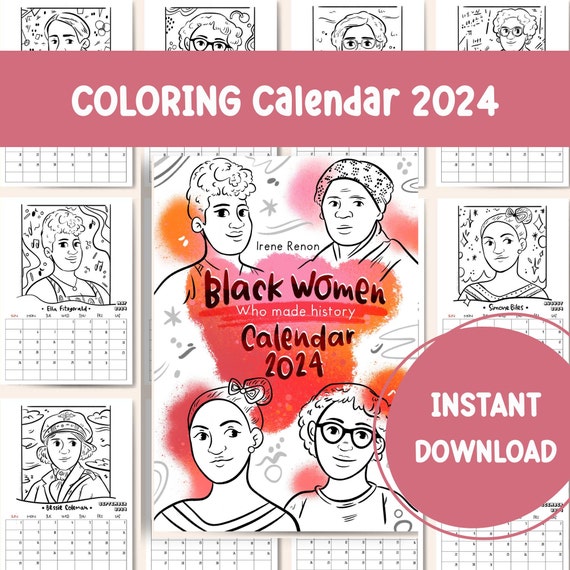 Coloring calendar printable calendar famous black women printable year calendar monthly calendar printable coloring pages women history instant download