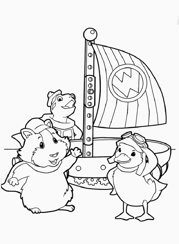 Hamster with a duckling and a turtle set sailing coloring page