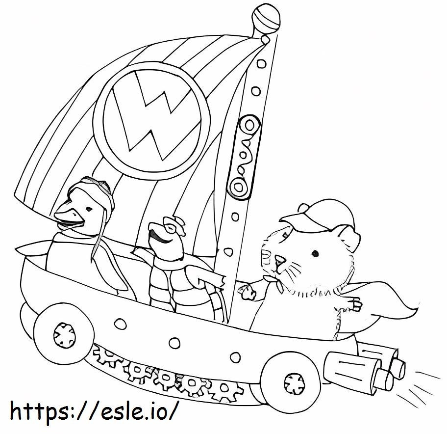 Wonderful pets on the flyboat coloring page