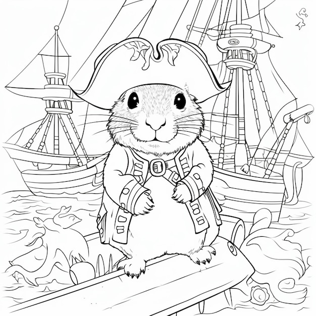 Premium ai image coloring pages for kids of a pirate hamster generative ai