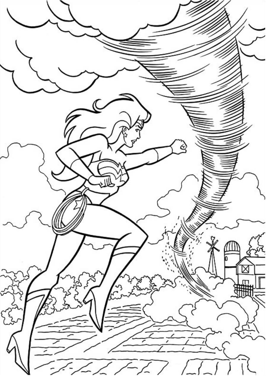 Wonder woman with tornado coloring page