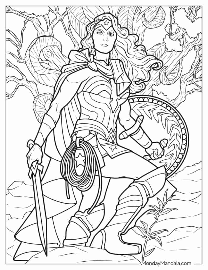 Wonder woman coloring pages free pdf printables