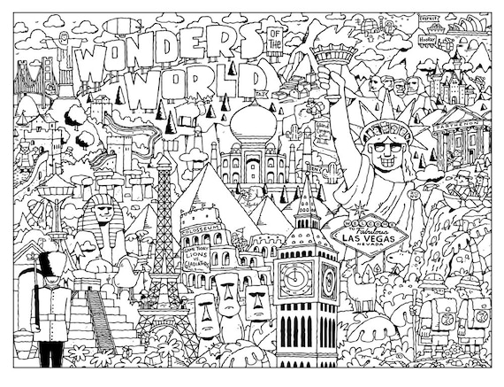 Wonders of the world coloring page instant download