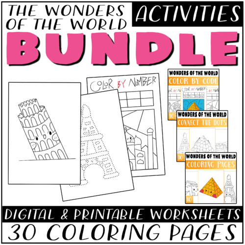 Wonder of the world activity bundle coloring pages color by number dot to dot made by teachers