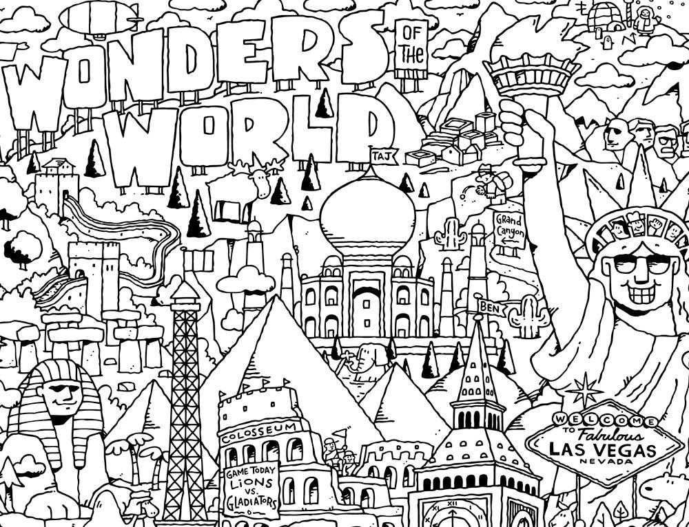 Wonders of the world coloring page instant download