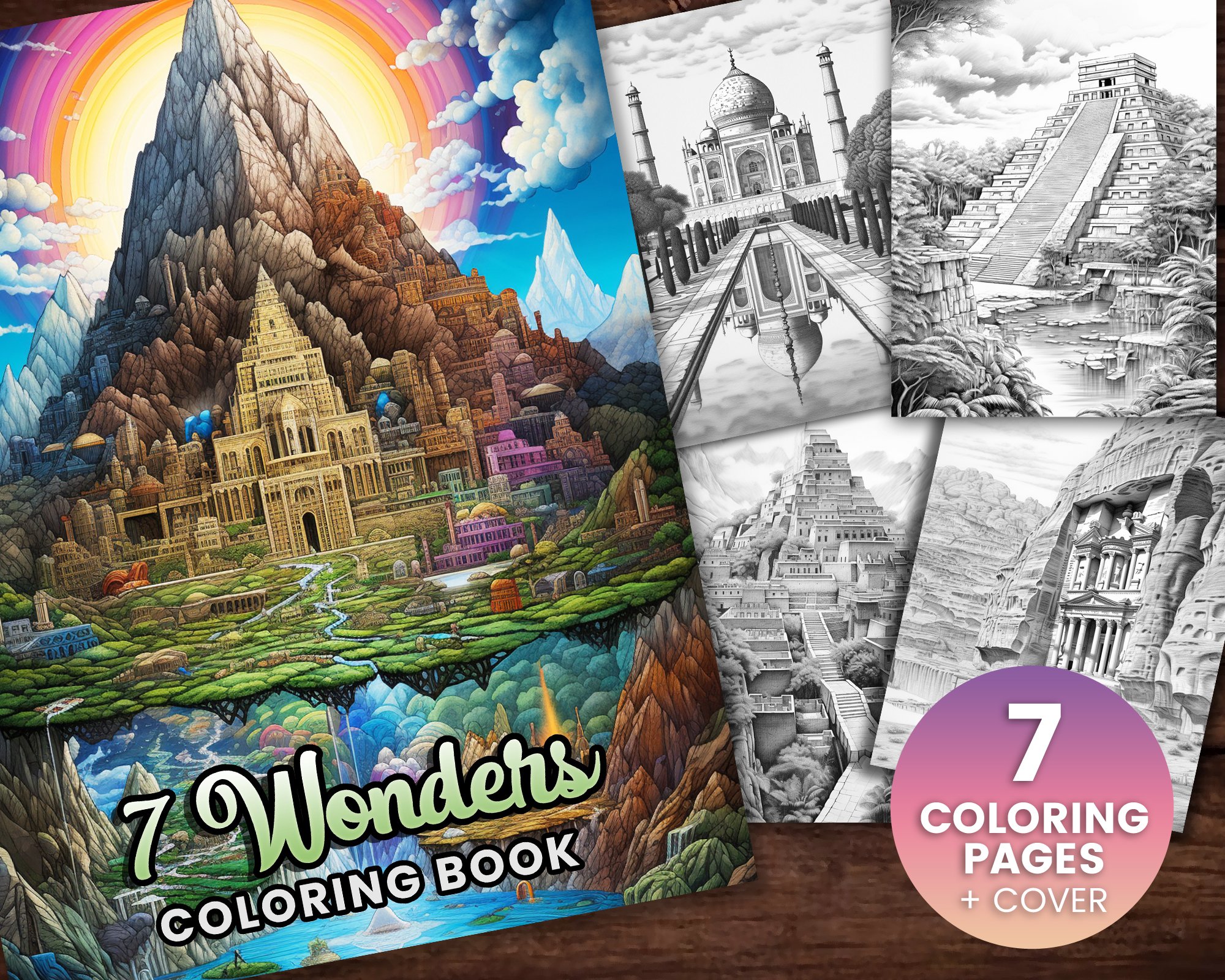 Wonders of the world coloring book adults kids