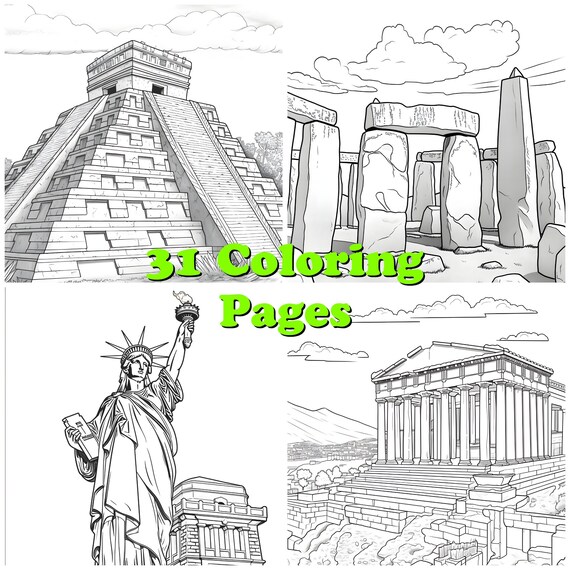 Iconic landmarks coloring pages famous places coloring sheets printable coloring book download now