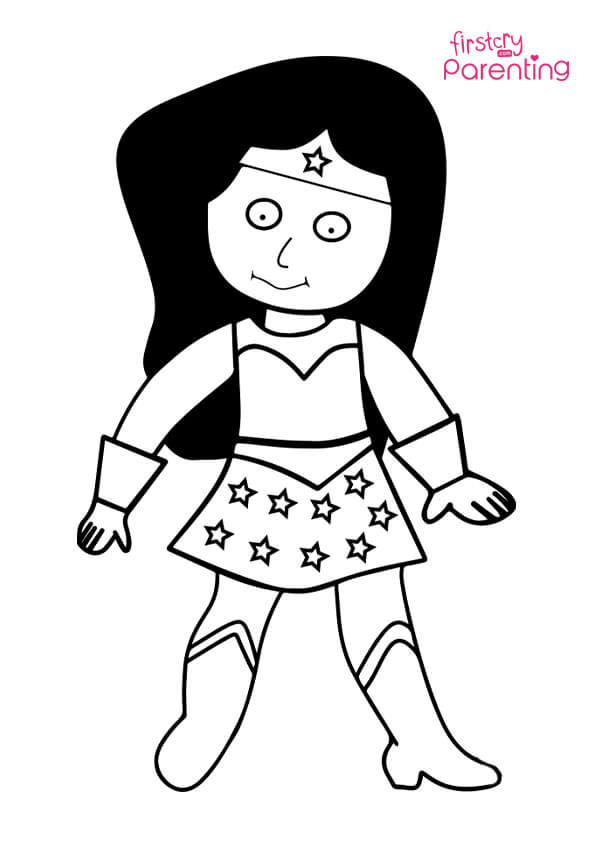 Cartoon wonder woman coloring page for kids