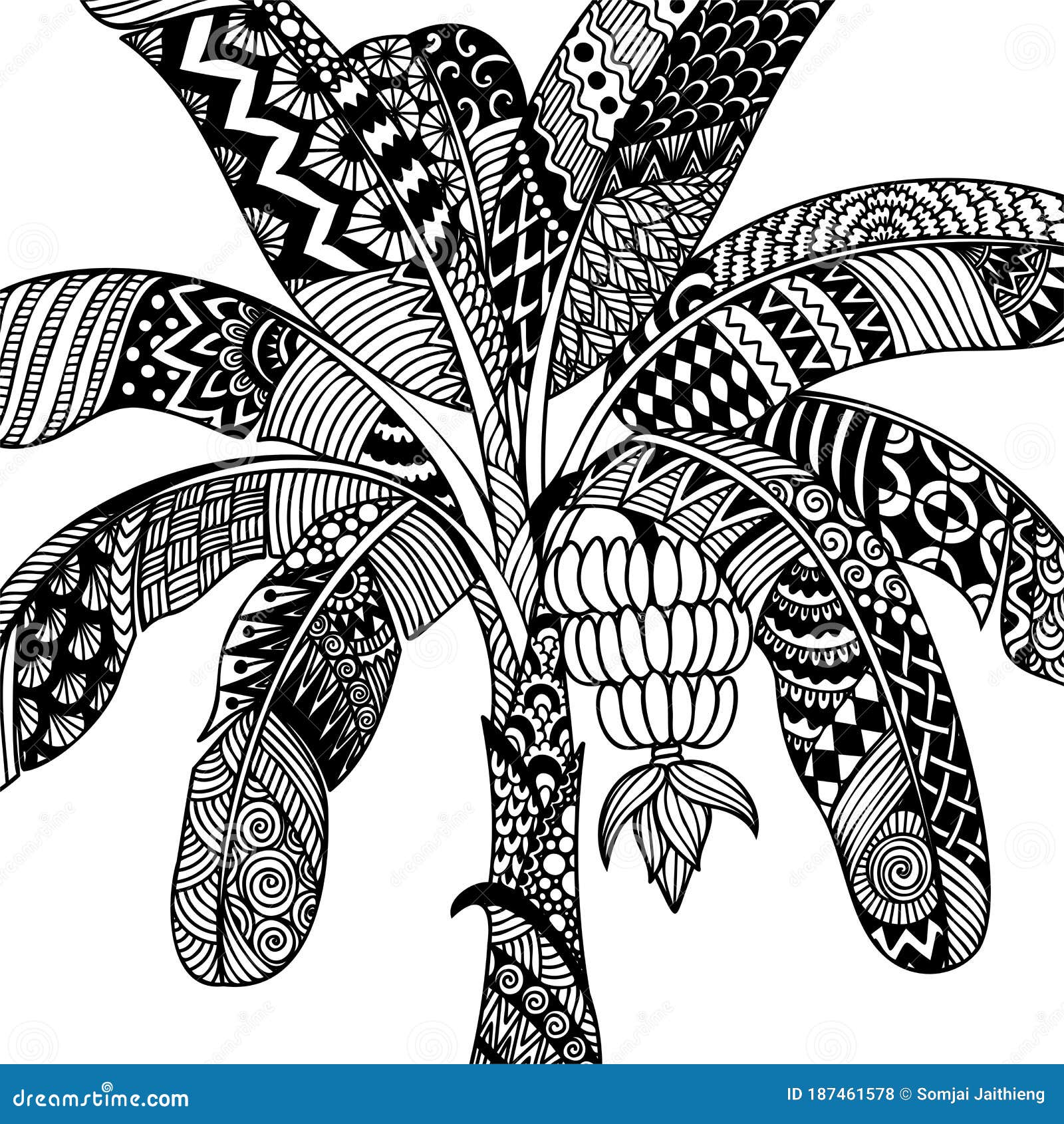 Line art design of banana tree for printing on product adult coloring book laser cut wood work and so on vector illustration stock vector