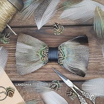 Lanzonia feather bow ties for men handmade bowtie for wedding at mens clothing store