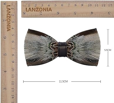 Lanzonia feather bow ties for men handmade bowtie for wedding at mens clothing store