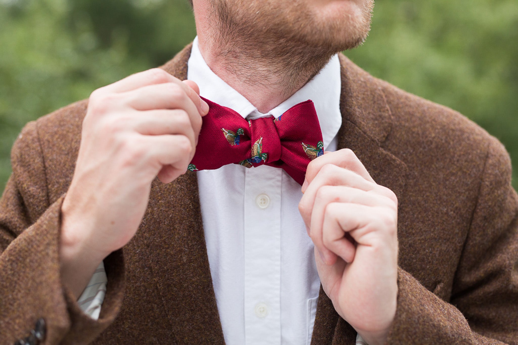 Wood duck bow tie red red cotton