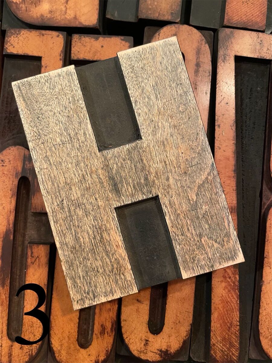 Large wood letter h letterpress print type printers vintage printing patina