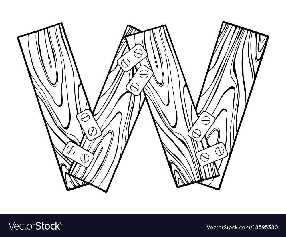Wooden letter w engraving royalty free vector image