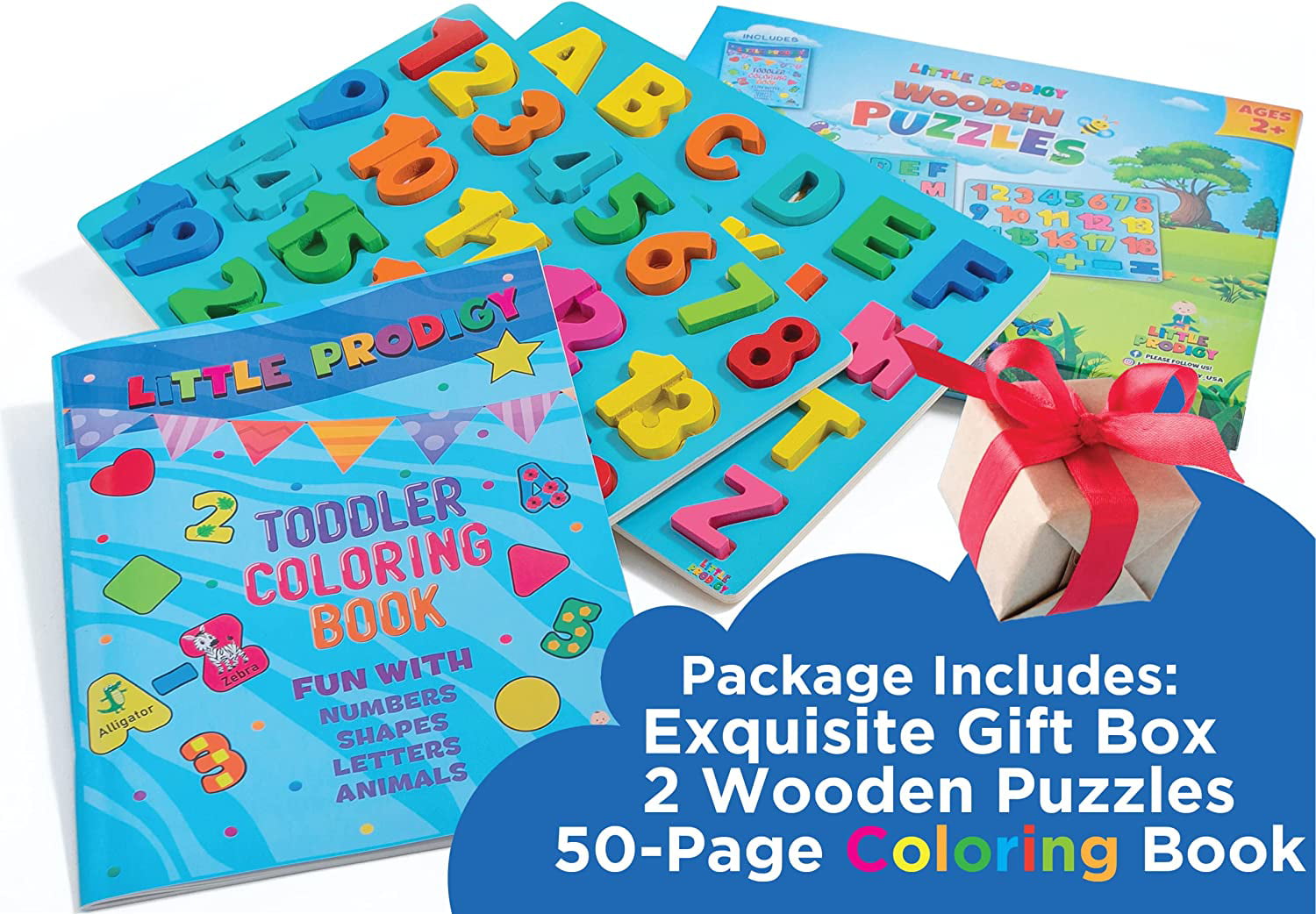 Toddler wood puzzles alphabet and number puzzles with coloring book and storage bag