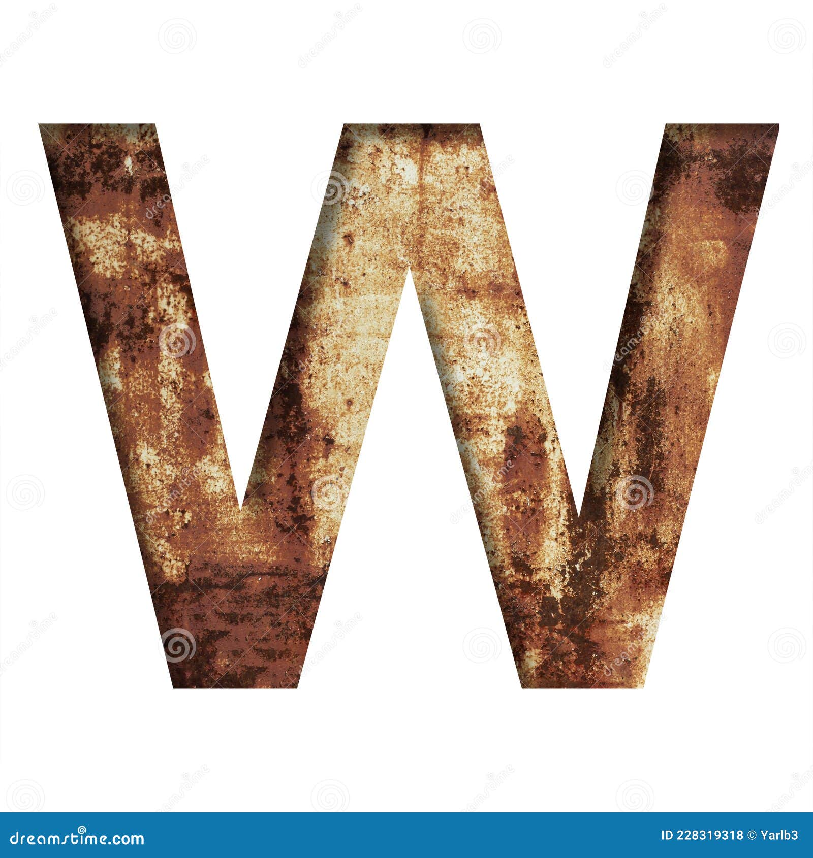 Rusty iron letters the letter w cut out of paper on the background of an old rusty iron sheet with rust stains and cracks stock photo