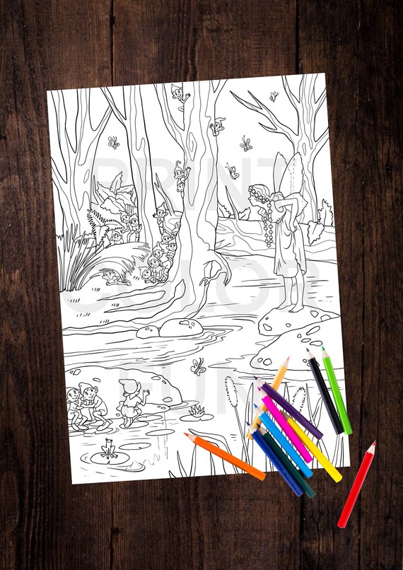 Buy fairy tale coloring page digital download a and us letter fantasy coloring fairy in the woods online in india