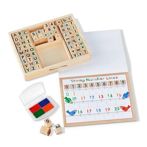 Melissa doug deluxe letters and numbers wooden stamp set abcs s with activity book