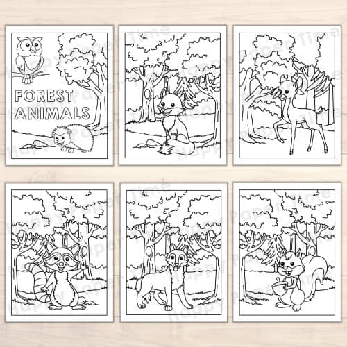 Forest animals coloring pages fun printable activity kid happy paper time