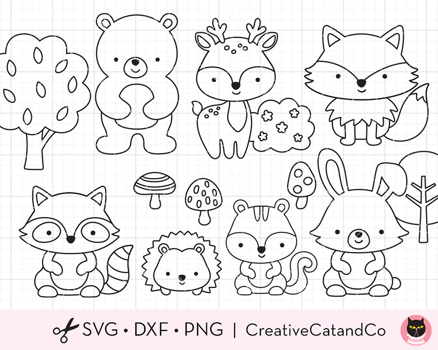 Outline forest animals for coloring svg files