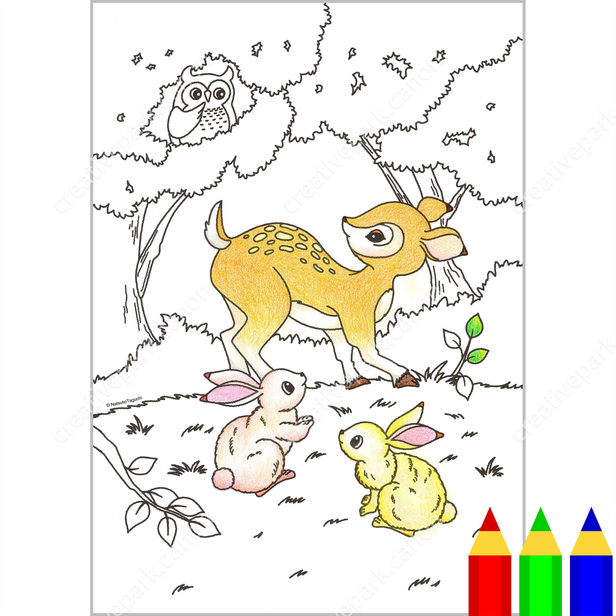 Coloring page wildlife woodland animals