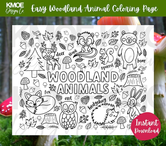 Woodland animal coloring page printable coloring book coloring