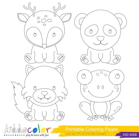 Printable cute woodlands animals coloring pages digital stamp