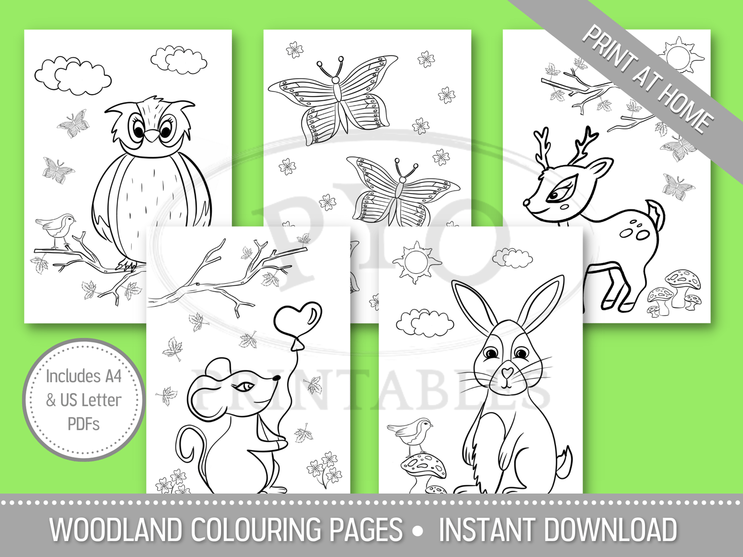 Printable woodland colouring pages