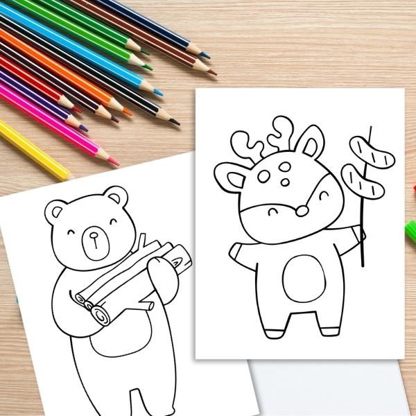 Woodland animals camping coloring pages printable for kids